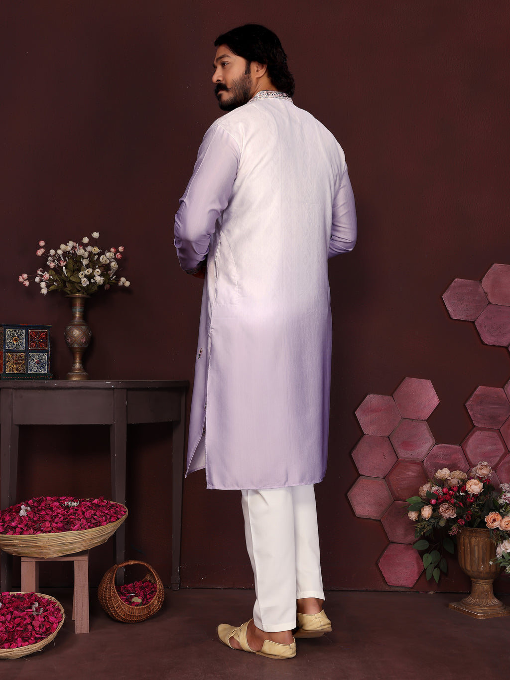 Lavender Mirror Embroidered Men's Festive Kurta