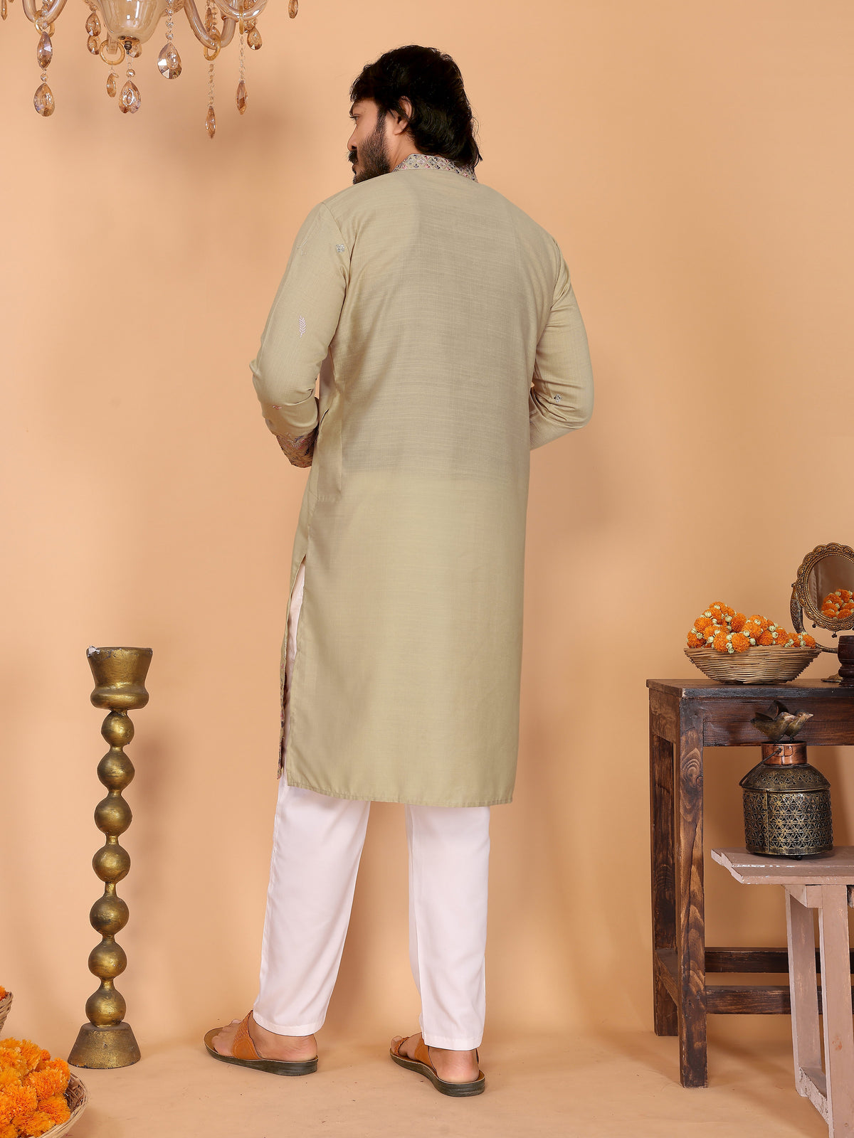 Royal Crimson Embroidered Men's Festive Kurta - Olive Green